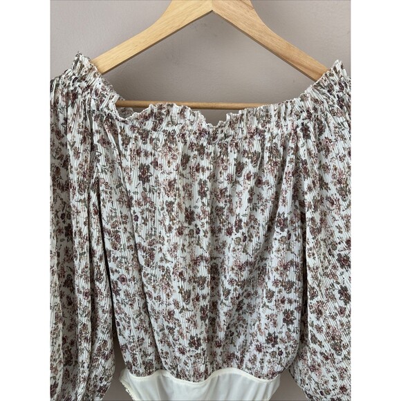 Free People Women’s M Floral Off The Shoulder Smocked Bodysuit Top - Picture 4 of 8